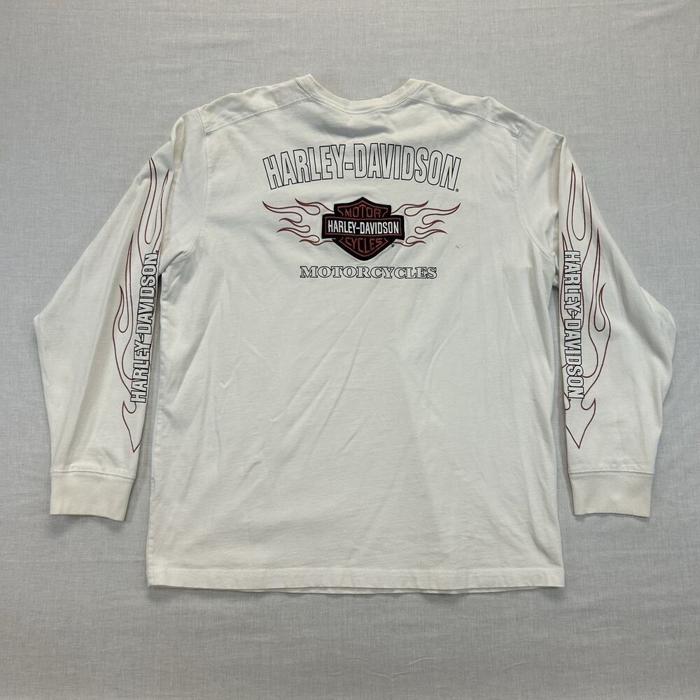 Harley Davidson Long Sleeve Embroidered Shirt Mens XL White Flames Casual Riding